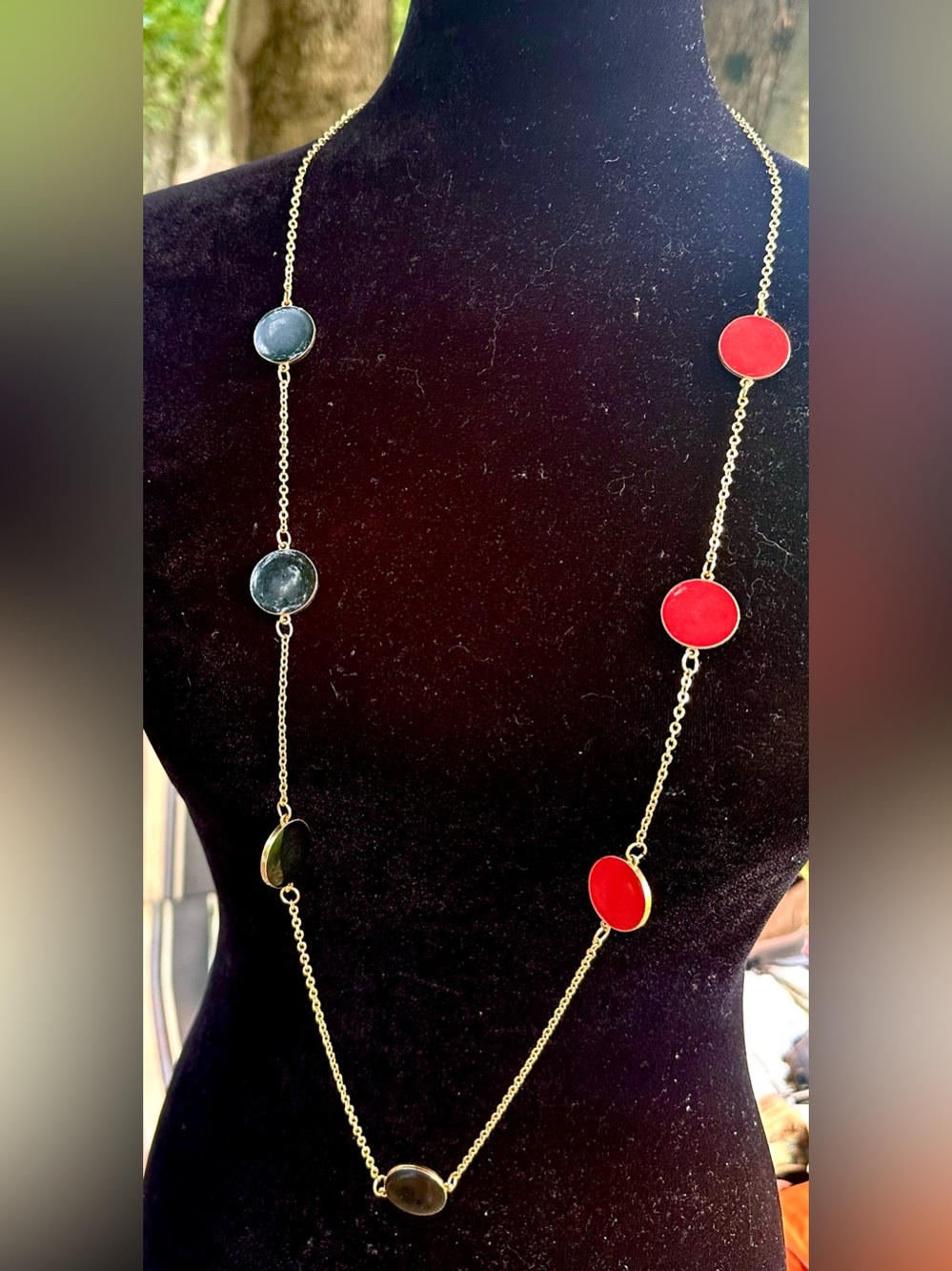 Rachel Gold-Tone Necklace with Red and Black Enamel Discs